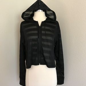 Puma Black Burnout Stripe Cropped Hoodie S NWT